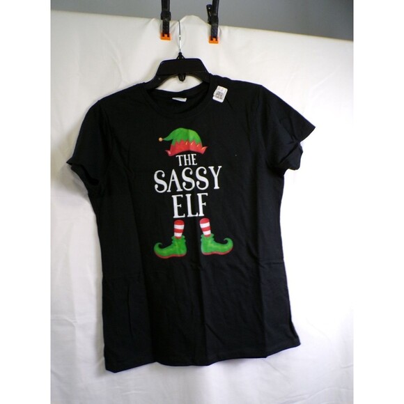 Port and Company Tops - Port & Company Women's The Sassy Elf Graphic T Shirt Medium Black